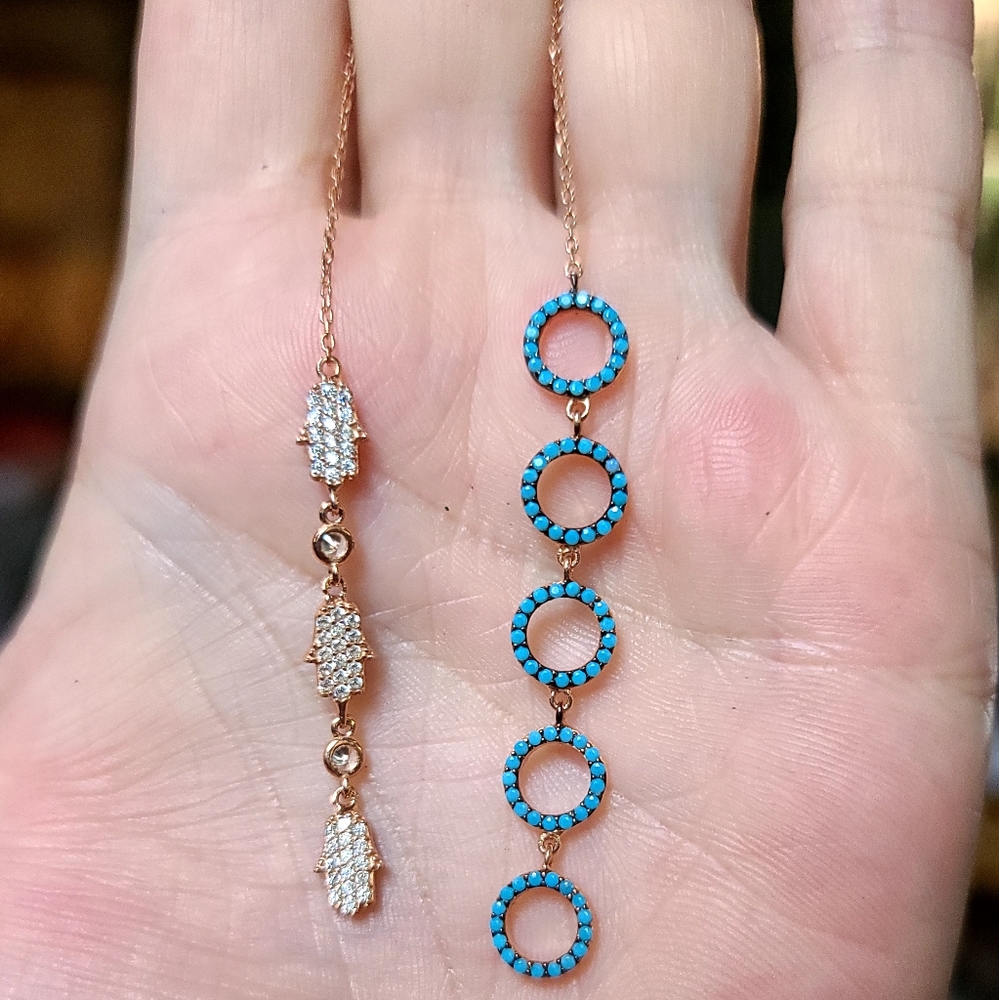 Two sided Turquoise & white Topaz 19" long  necklace - Picture 4 of 5